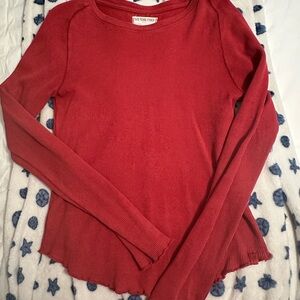 Free People Red Ribbed Long Sleeve Top